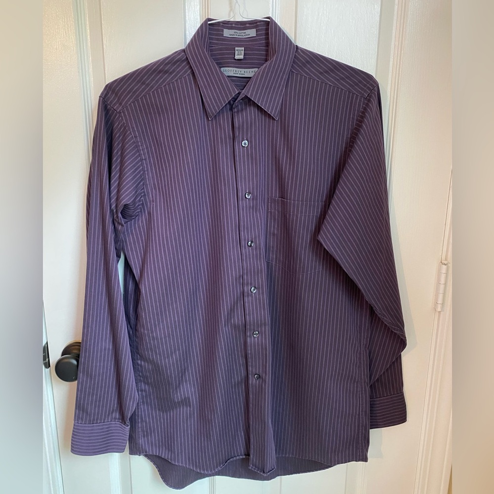 Men's Fitted Long Sleeve Button Down Shirt 15 1/2 34/35 Purple Stripe